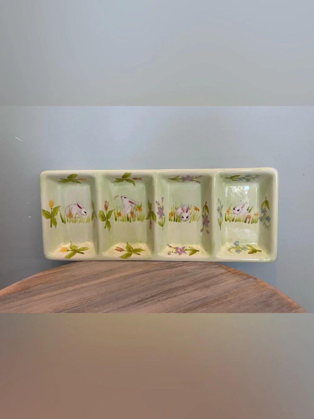 Sweet Olive Designs 4 in 1 divided Bunny Serving Tray hand painted Easter Decor